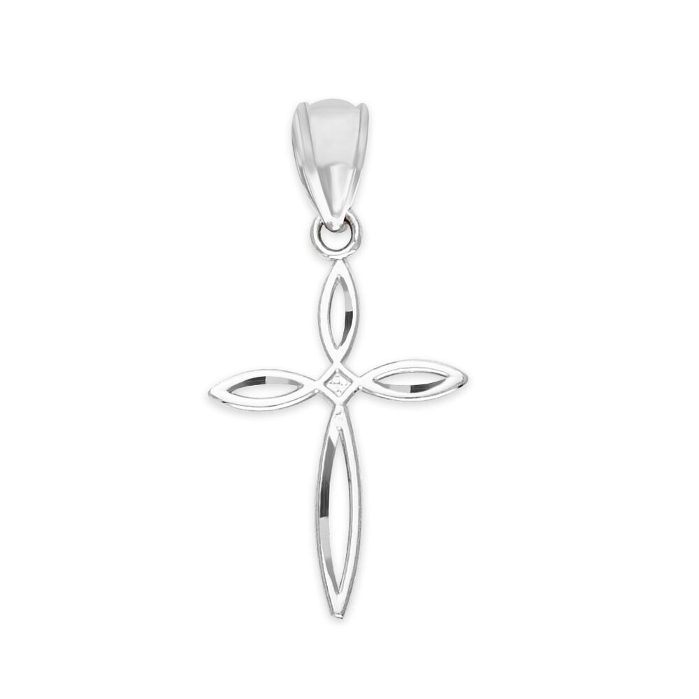Solid 14k White Gold Cross Pendant - Religious Jewelry Gifts for Women
